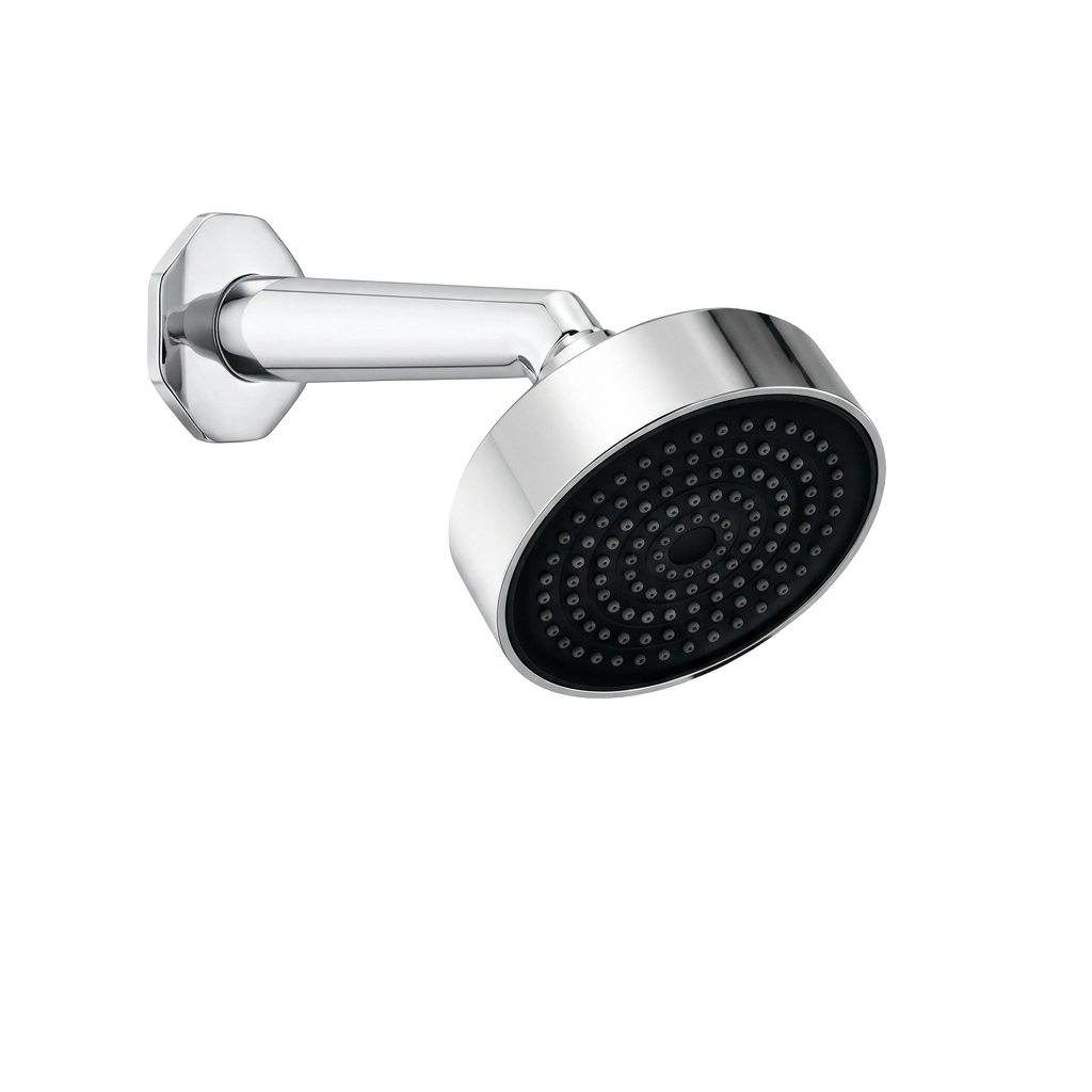 Nisaan Round chrome wall arm shower with dark spray face